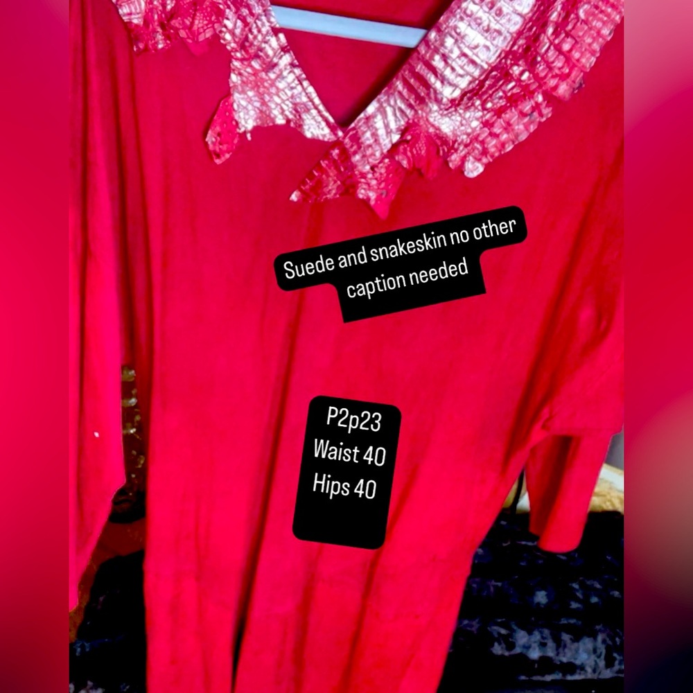 Red suede vintage dress with snakeskin neck design
